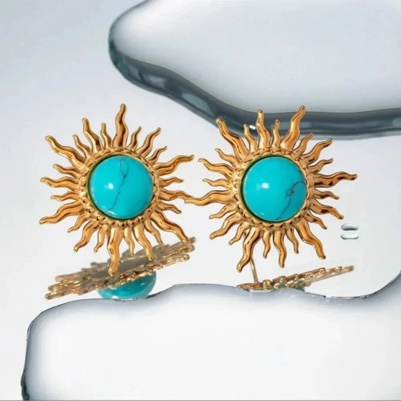 Turquoise Sun 18K Gold Stainless Steel Waterproof Earrings - Picture 5 of 11